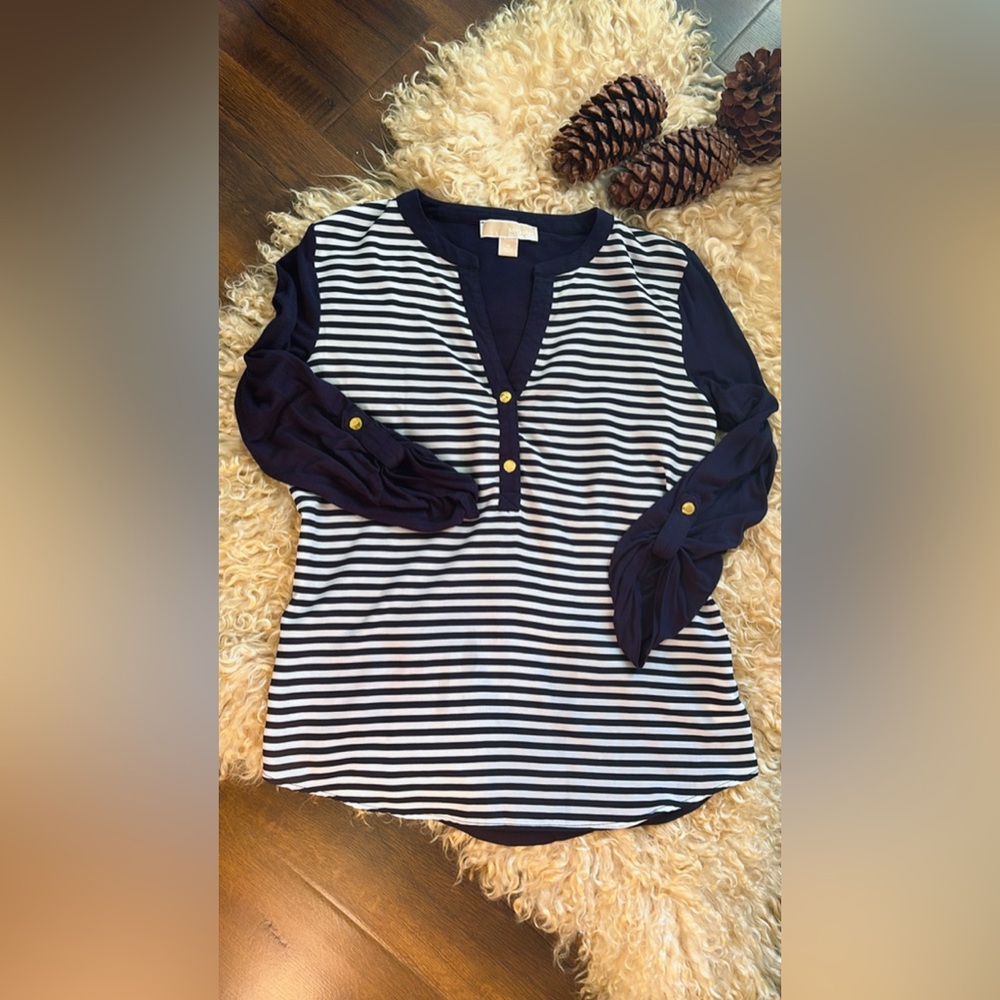 MICHAEL Michael Kors Navy and White Striped Blouse
